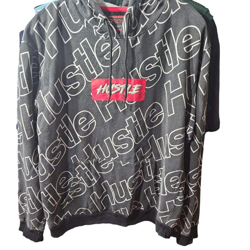 Hustle Graphic Hoodie By Rscoop X-Large Black & White Cotton Blend